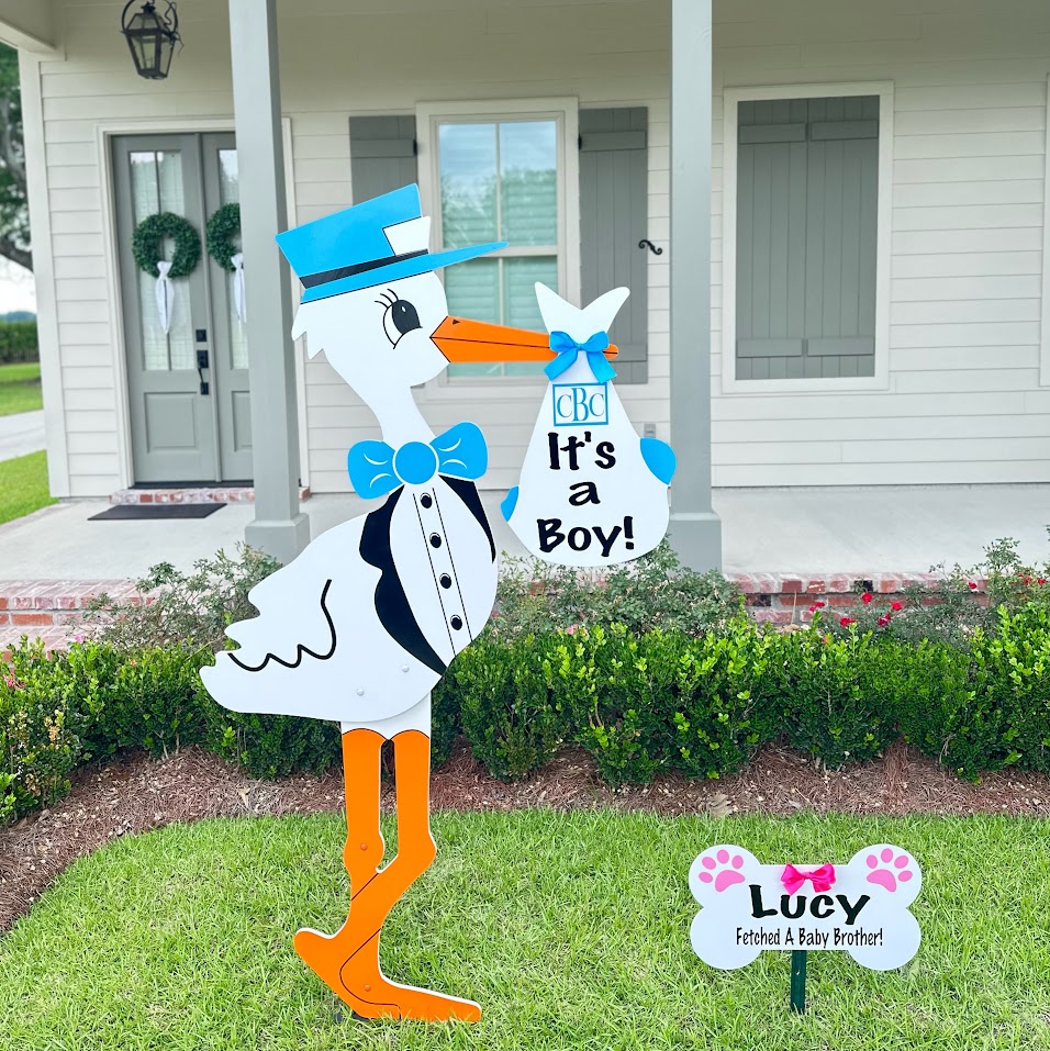 Baby Birthday Party Rental Signs-St. Tammany Storks & MorePersonalized Stork Yard Sign Birth Announcement Rental Yard Sign with Proud Big Sister Dog Bone Sign